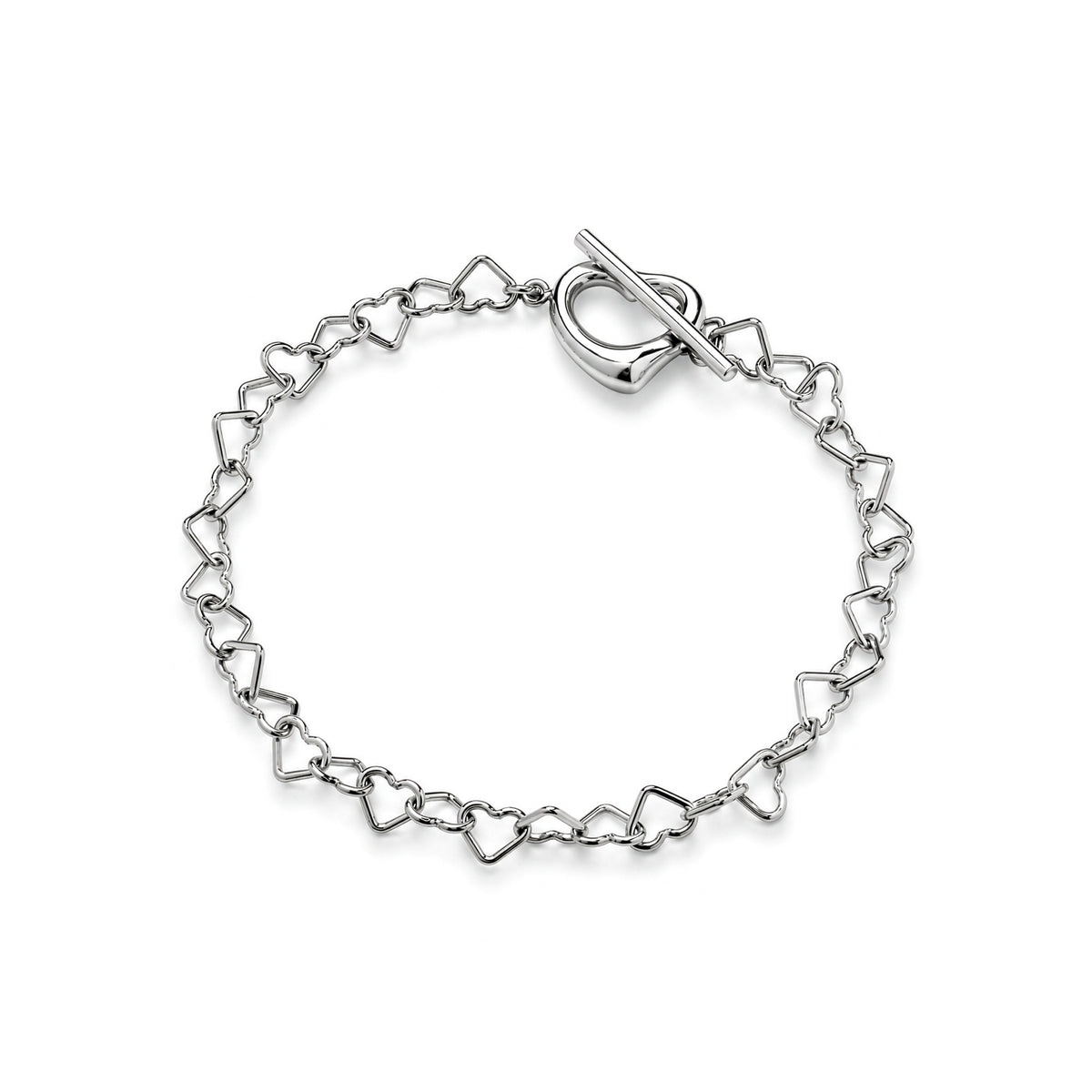 Sterling Silver Open Heart Link Bracelet with T-Bar Clasp