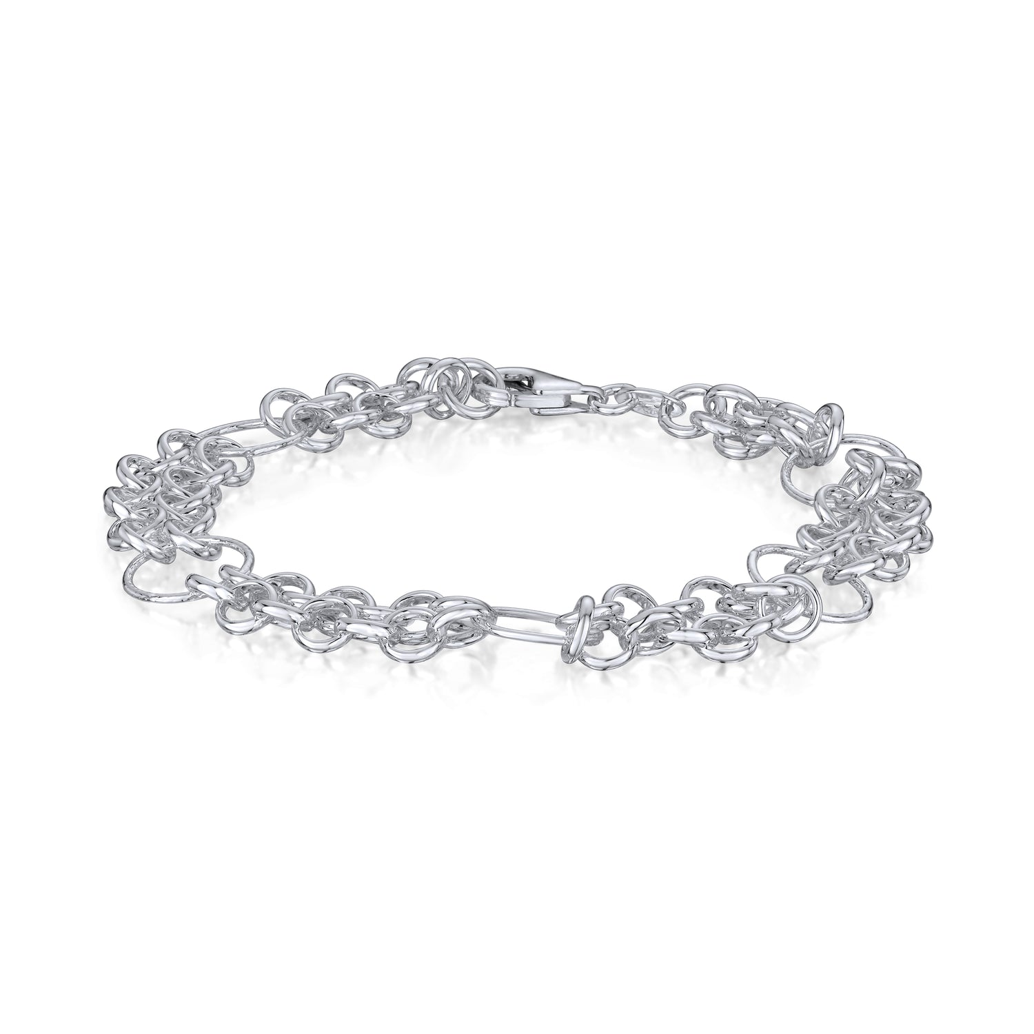 Sterling Silver Handmade Solid Oval and Round Gate Bracelet