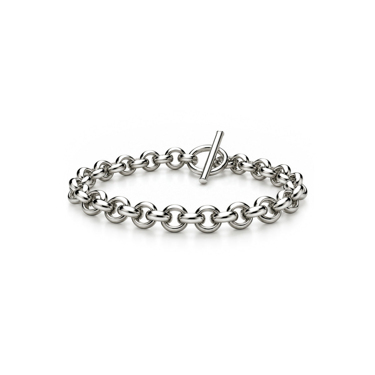 Sterling silver substantial belcher bracelet with t-bar clasp 7.5 inch - front