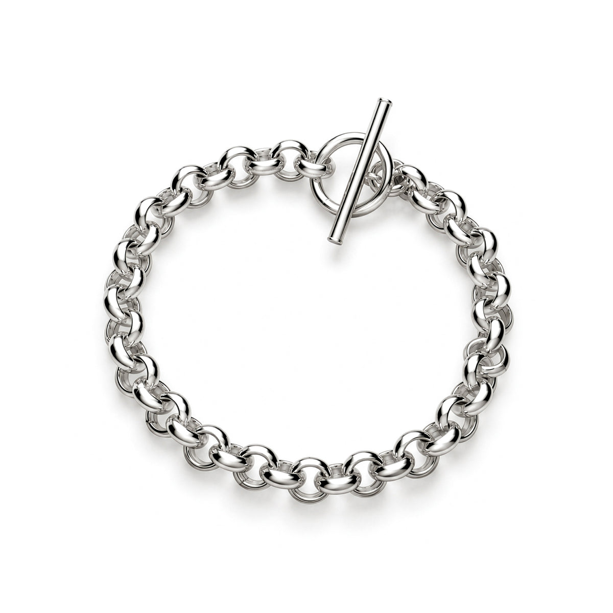 Sterling silver substantial belcher bracelet with t-bar clasp 7.5 inch - top