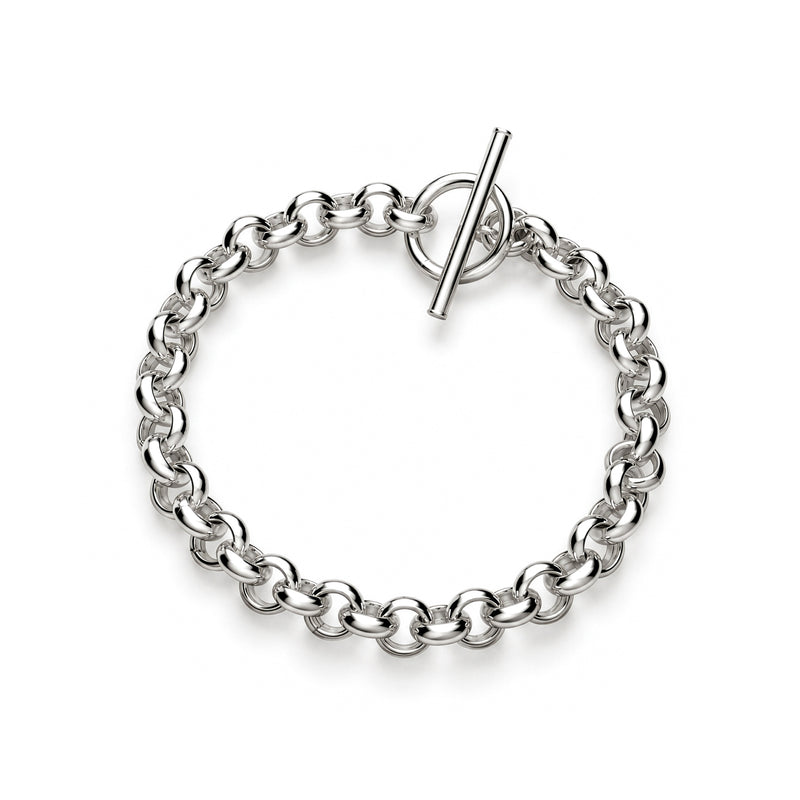 Sterling silver substantial belcher bracelet with t-bar clasp 7.5 inch - top