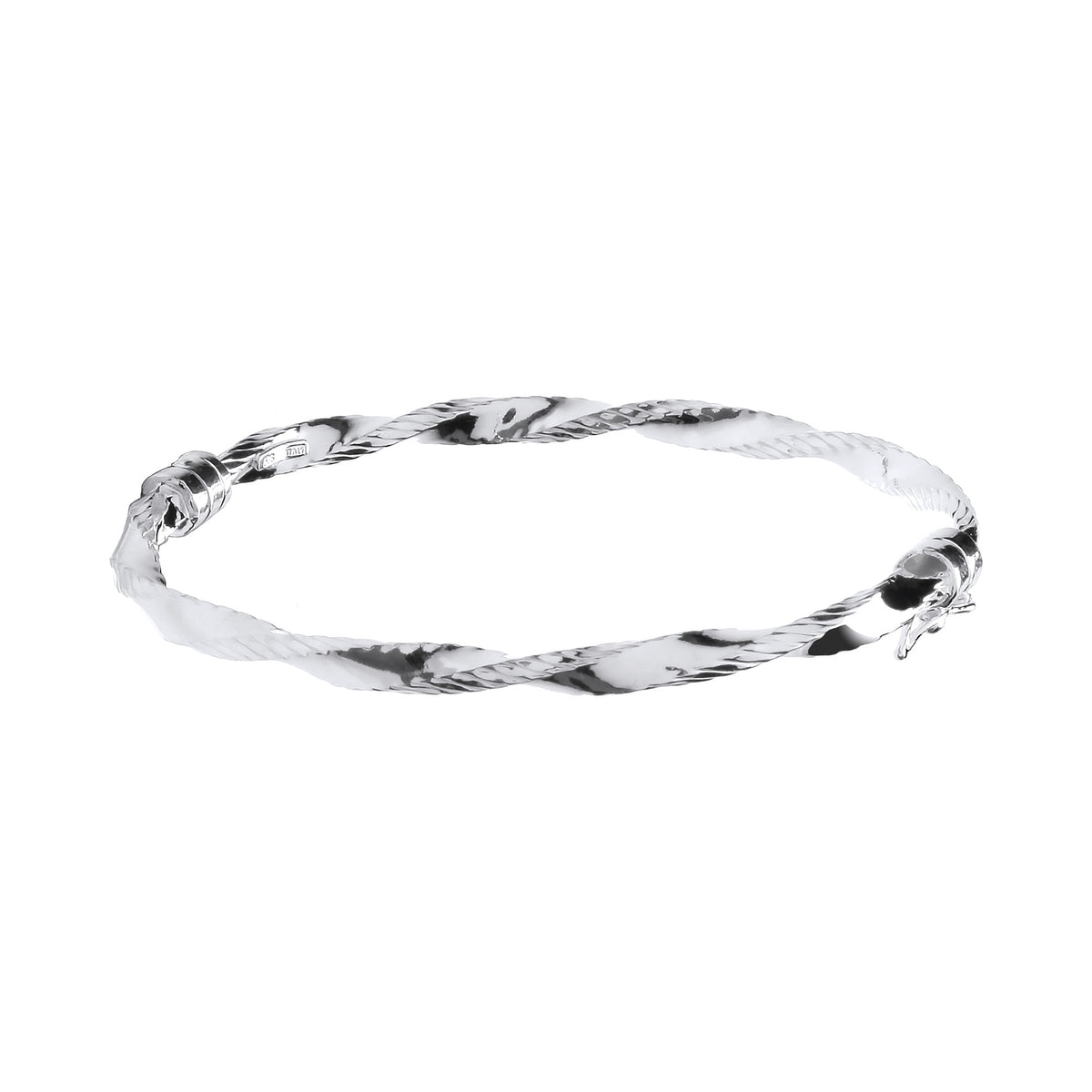 Sterling Silver Twisted Ribbed Edge Hollow Hinged Bangle