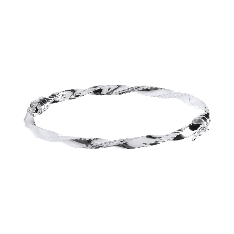 Sterling Silver Twisted Ribbed Edge Hollow Hinged Bangle
