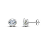 9ct White Gold Round Natural Aquamarine Rubover Stud Earrings — 6mm