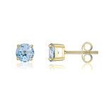 9ct Yellow Gold Round Natural Aquamarine Claw Stud Earrings — 5mm