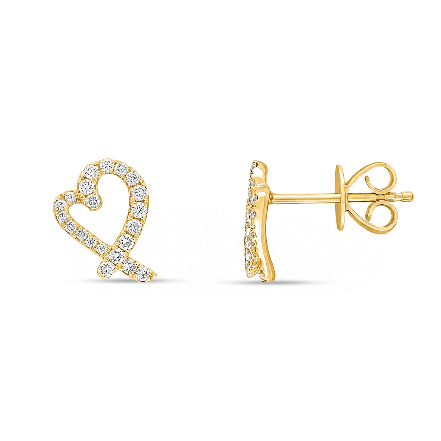 18ct Yellow Gold Round Natural Diamond Open Heart Stud Earrings