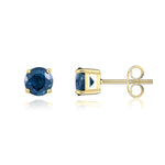 9ct Yellow Gold Round Natural Blue Sapphire Claw Stud Earrings — 5mm