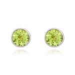 9ct White Gold Round Natural Peridot Rubover Stud Earrings — 5mm