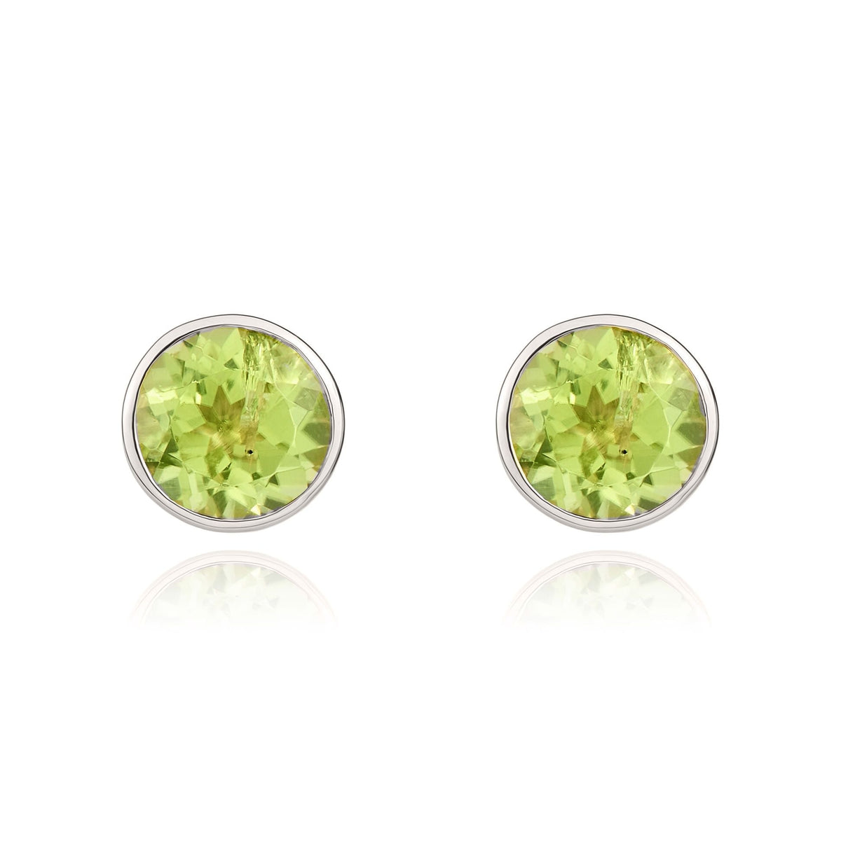 9ct White Gold Round Natural Peridot Rubover Stud Earrings — 5mm