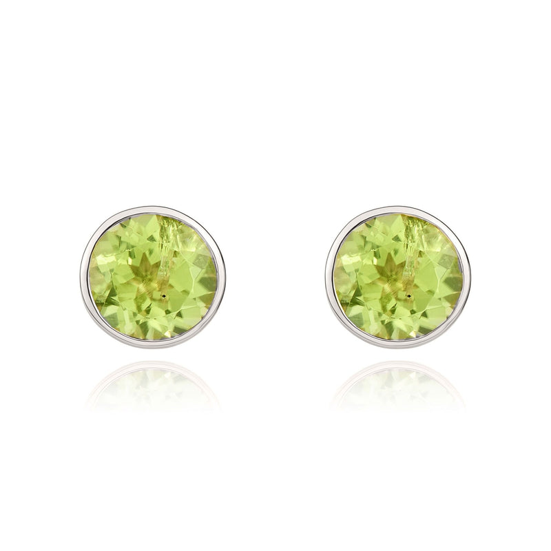 9ct White Gold Round Natural Peridot Rubover Stud Earrings — 5mm
