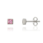 9ct White Gold Square Natural Pink Sapphire Rubover Stud Earrings — 3mm