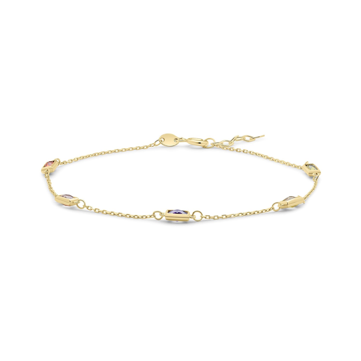 9ct Yellow Gold Multi Colour Cubic Zirconia Station Bracelet
