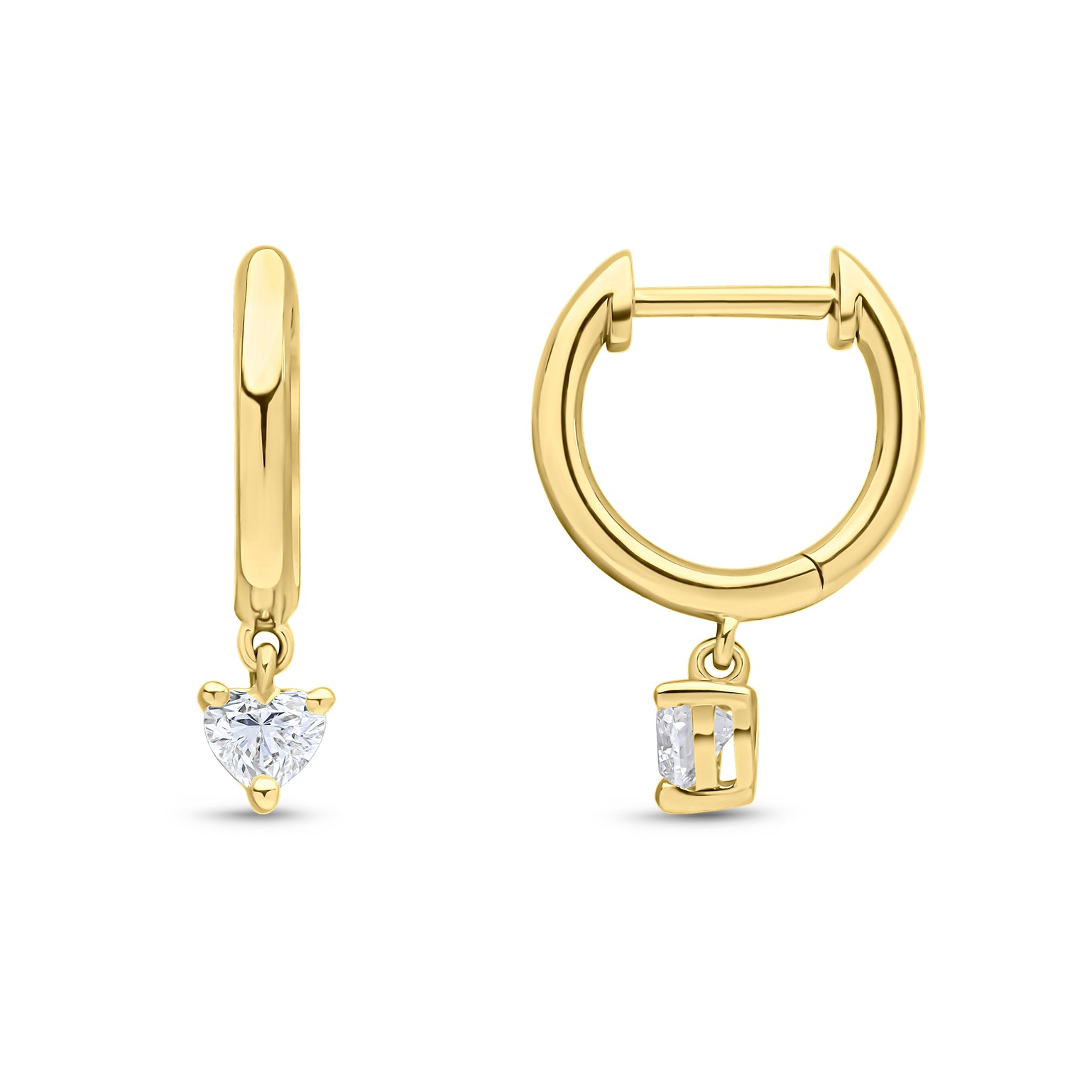 18ct Yellow Gold Natural Heart Cut Diamond Drop Hoop Earrings