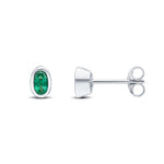 9ct White Gold Oval Natural Emerald Rubover Stud Earrings — 5x3mm