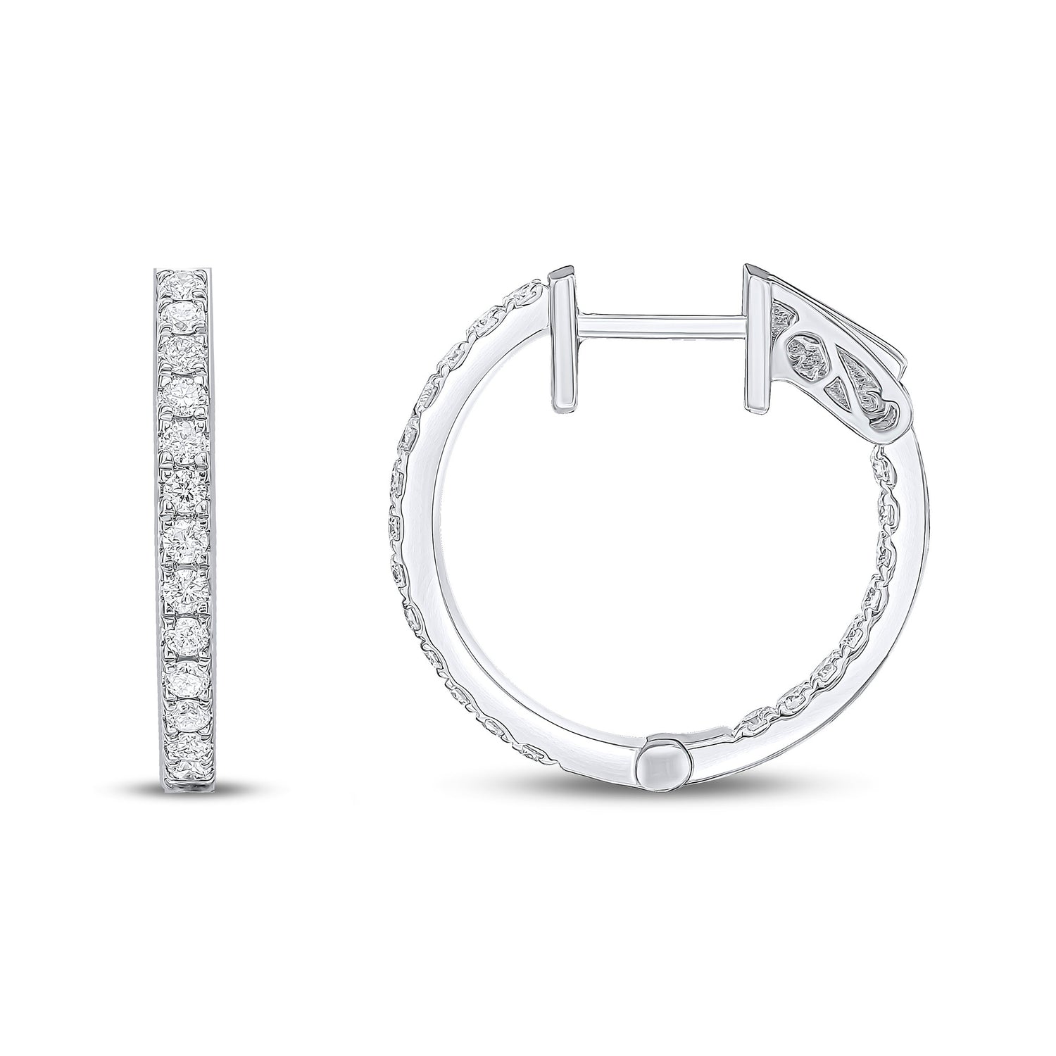 18ct White Gold Full Round Natural Diamond Hoop Earrings — 18mm
