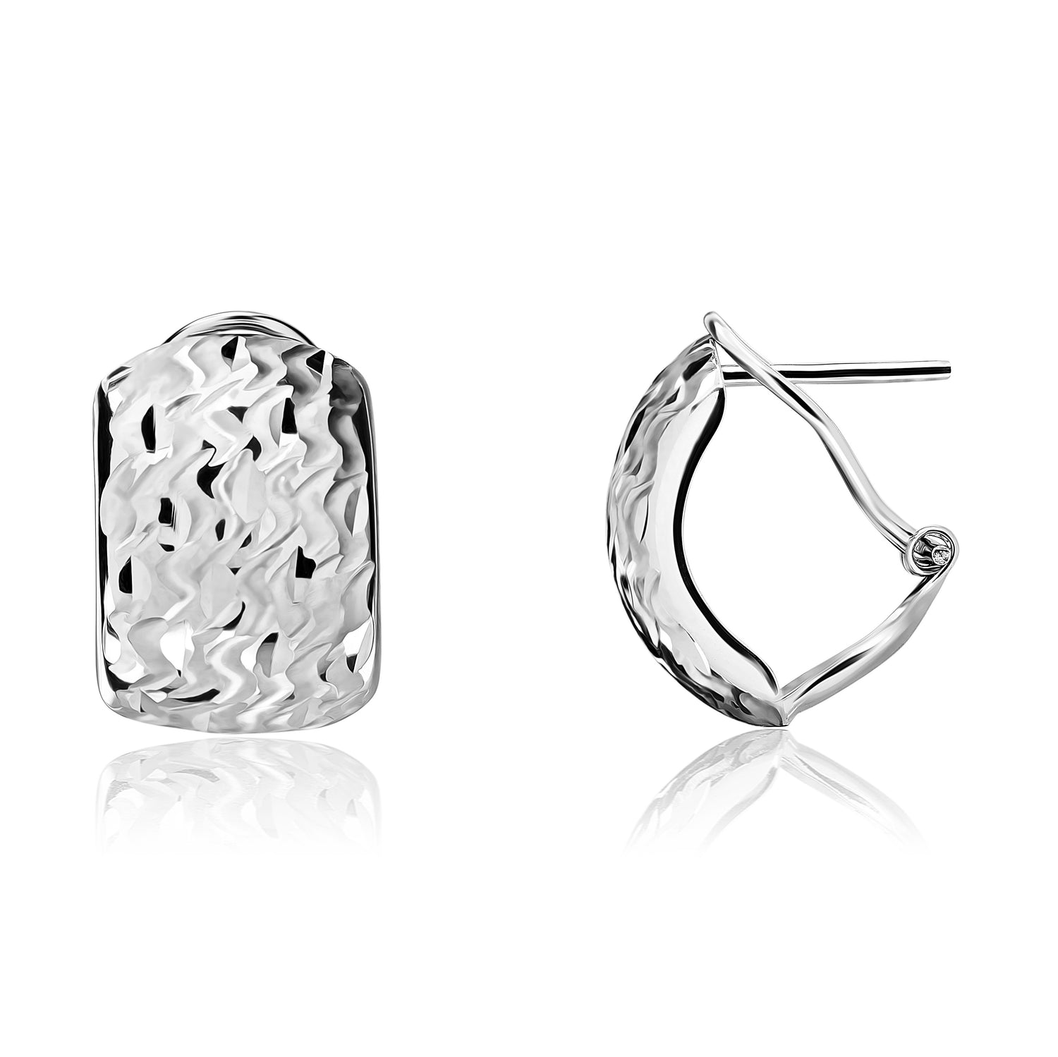 9ct White Gold Textured Rectangular Peg and Clip Earrings — 15mm