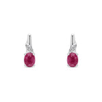 9ct White Gold Oval Natural Ruby & Diamond Drop Earrings — 4x3mm