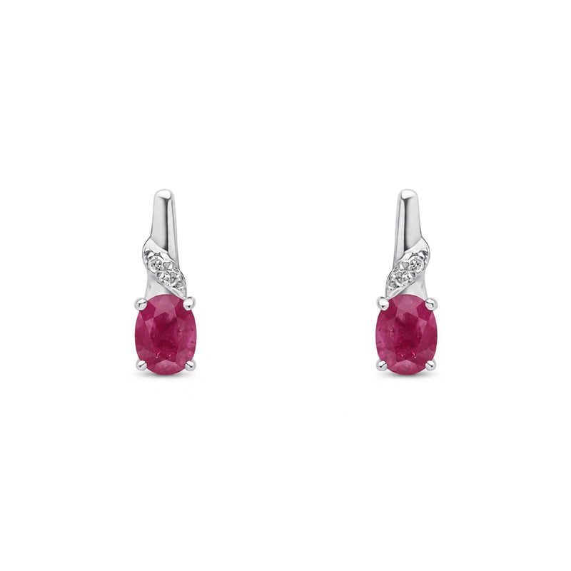 9ct White Gold Oval Natural Ruby & Diamond Drop Earrings — 4x3mm
