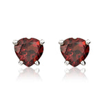 9ct White Gold Heart Natural Garnet Claw Stud Earrings