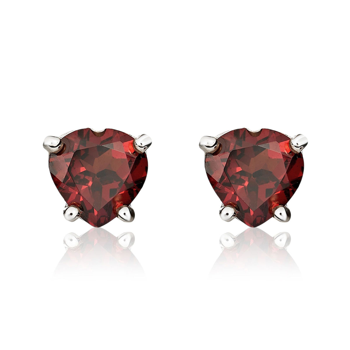 9ct White Gold Heart Natural Garnet Claw Stud Earrings