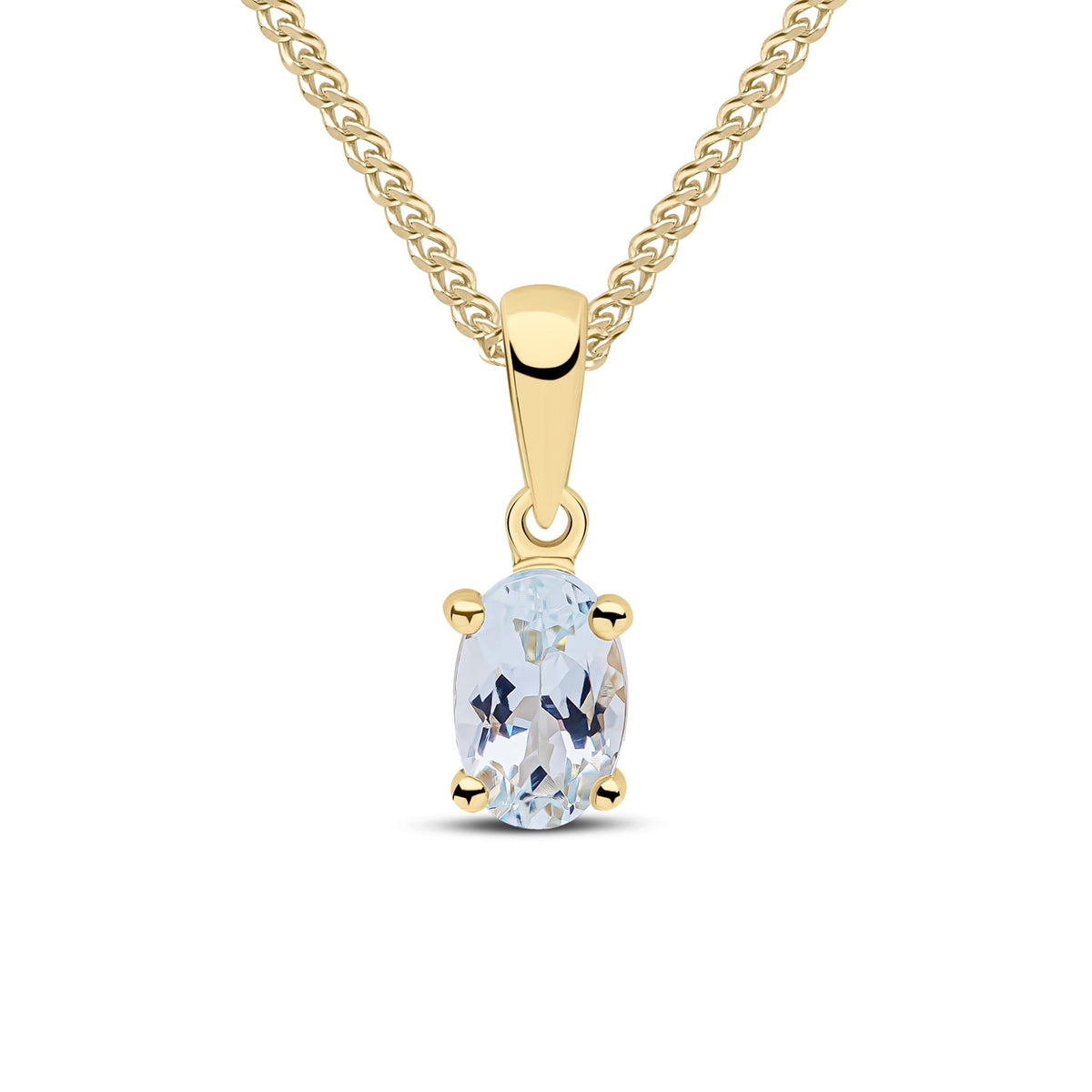 9ct Yellow Gold Oval Natural Aquamarine Claw Pendant — 6x4mm