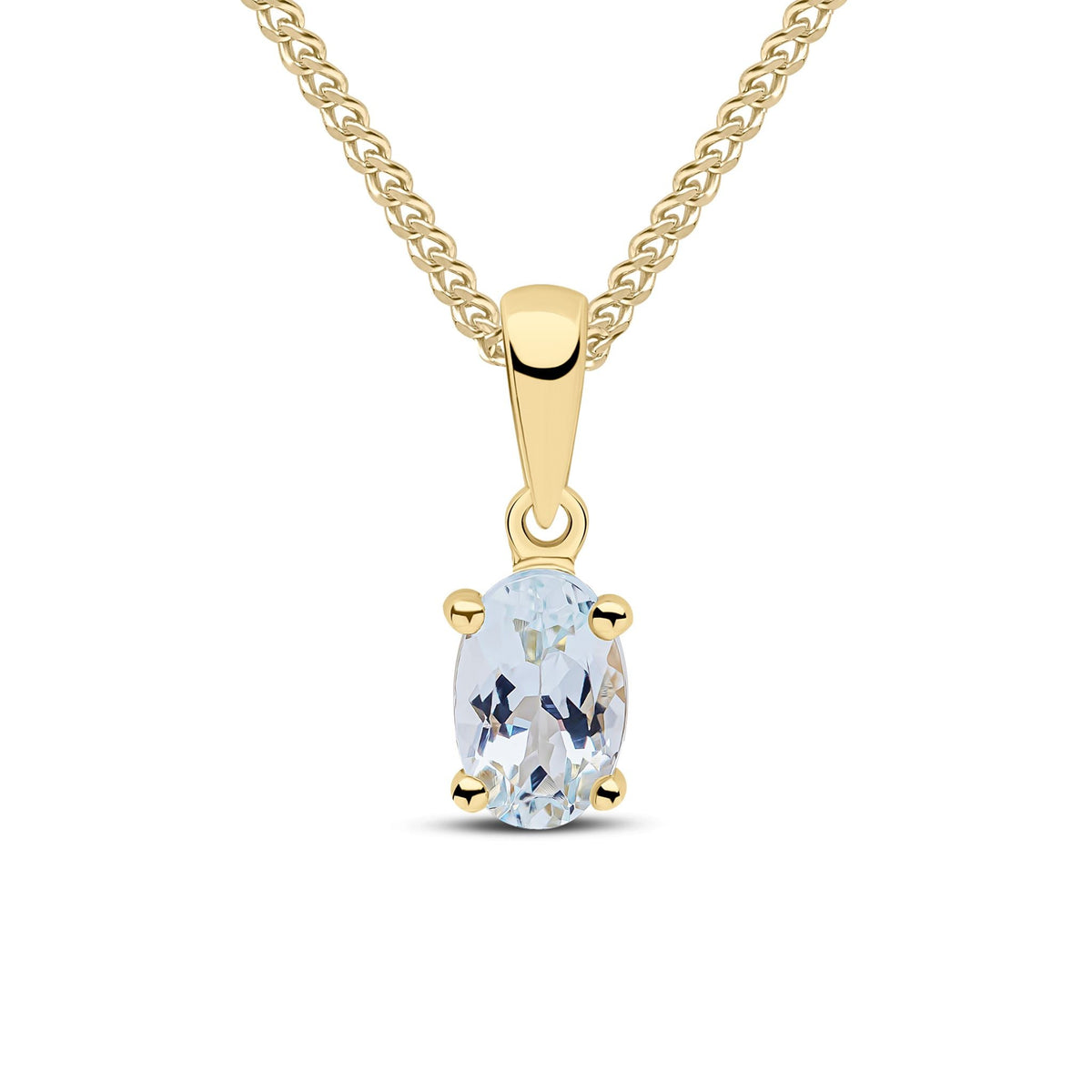 9ct Yellow Gold Oval Natural Aquamarine Claw Pendant — 6x4mm
