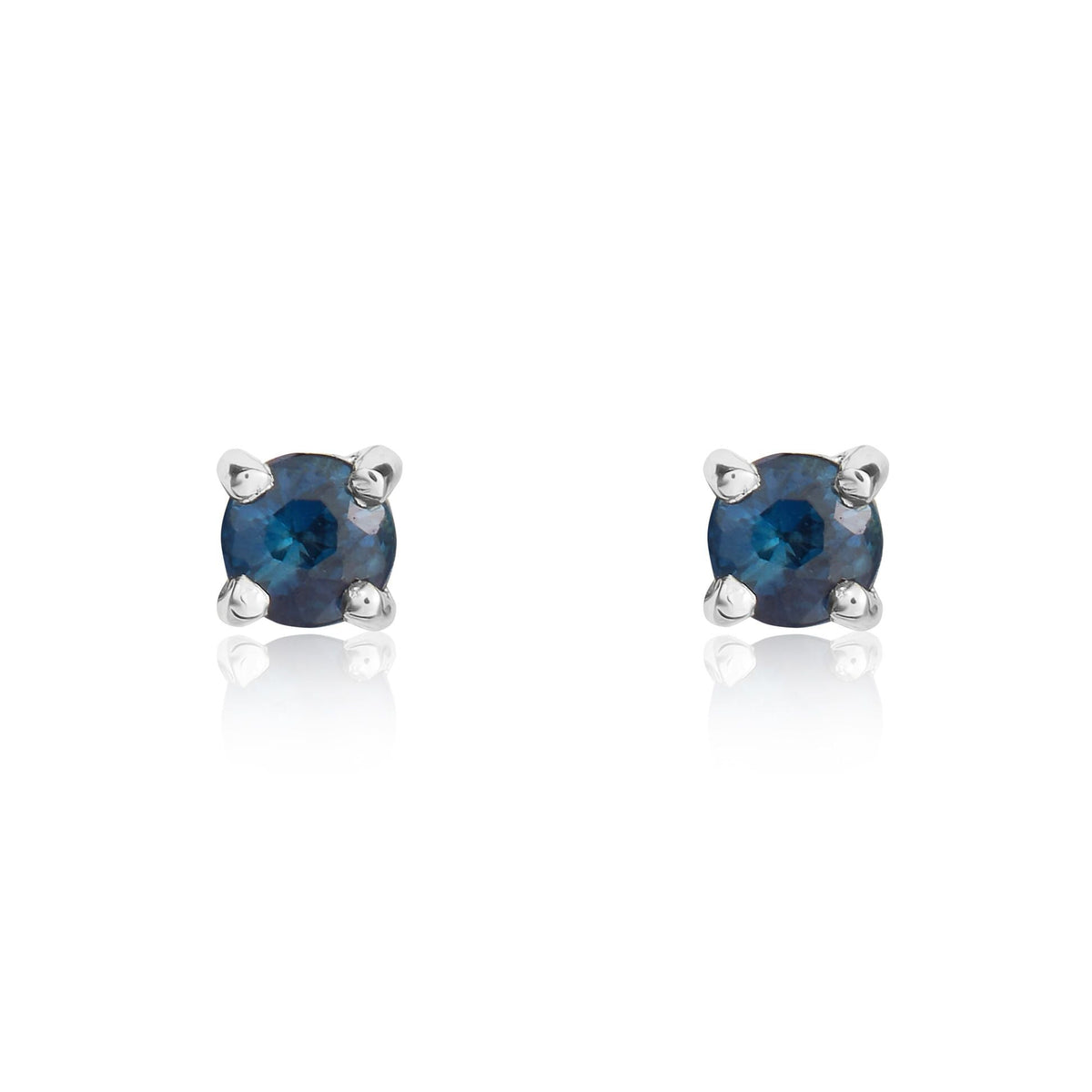 9ct White Gold Round Natural Sapphire Claw Stud Earrings — 3mm