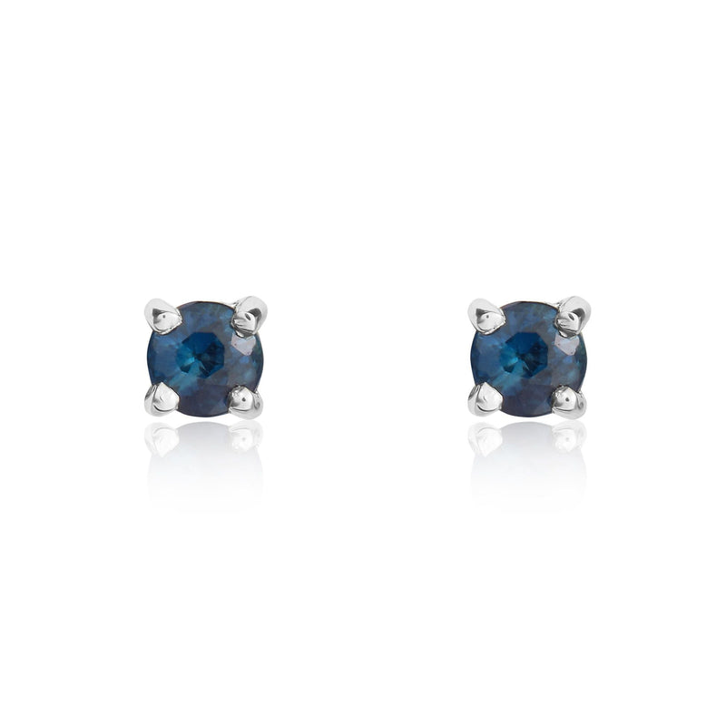 9ct White Gold Round Natural Sapphire Claw Stud Earrings — 3mm