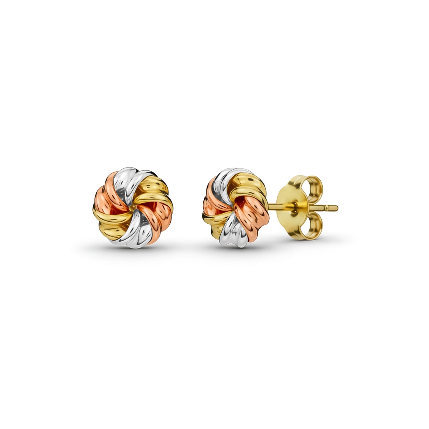 9ct Three-Tone Gold Polished Swirl Knot Stud Earrings — 7.5mm