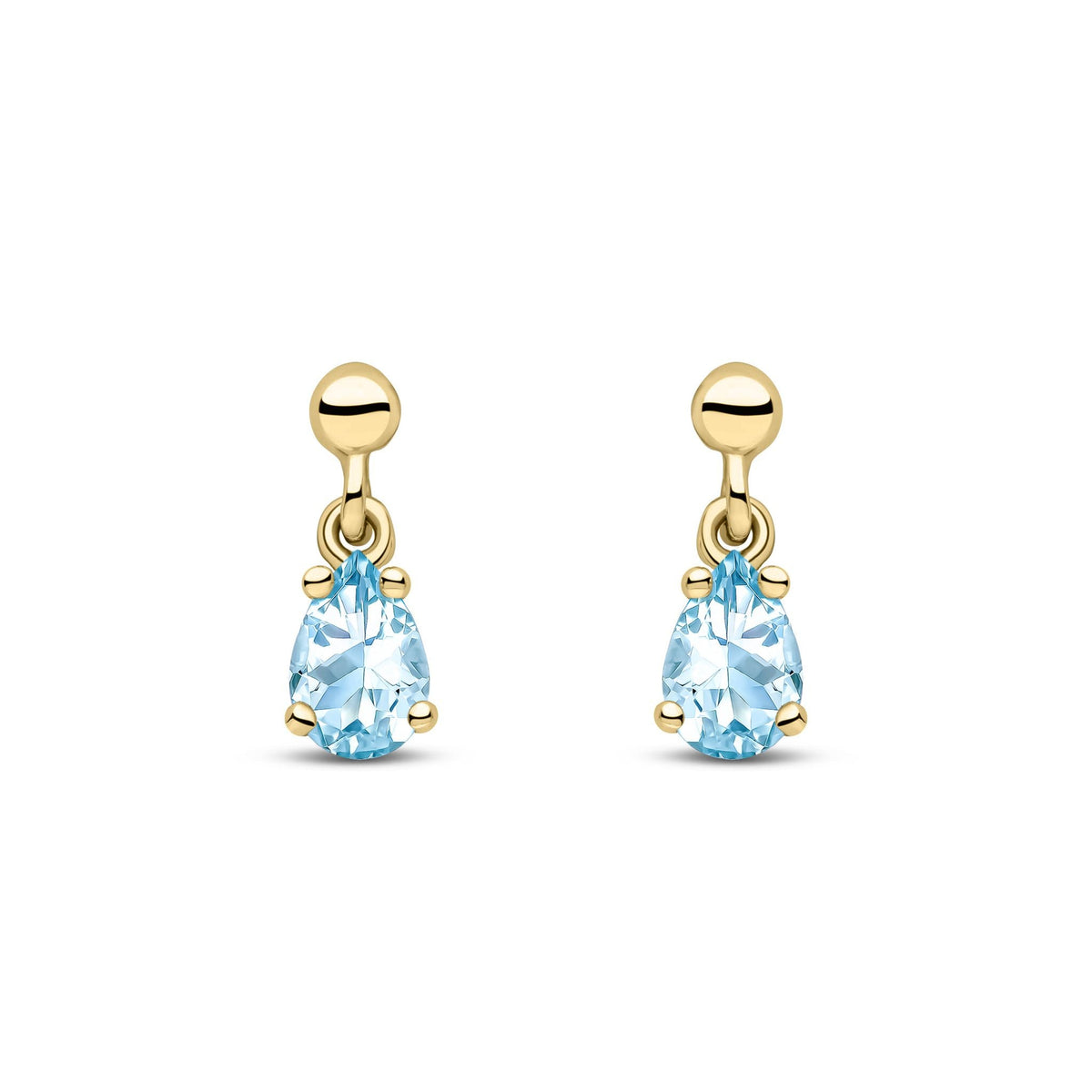 9ct Yellow Gold Pear Shaped Natural Aquamarine Claw Drop Earrings — 6x4mm