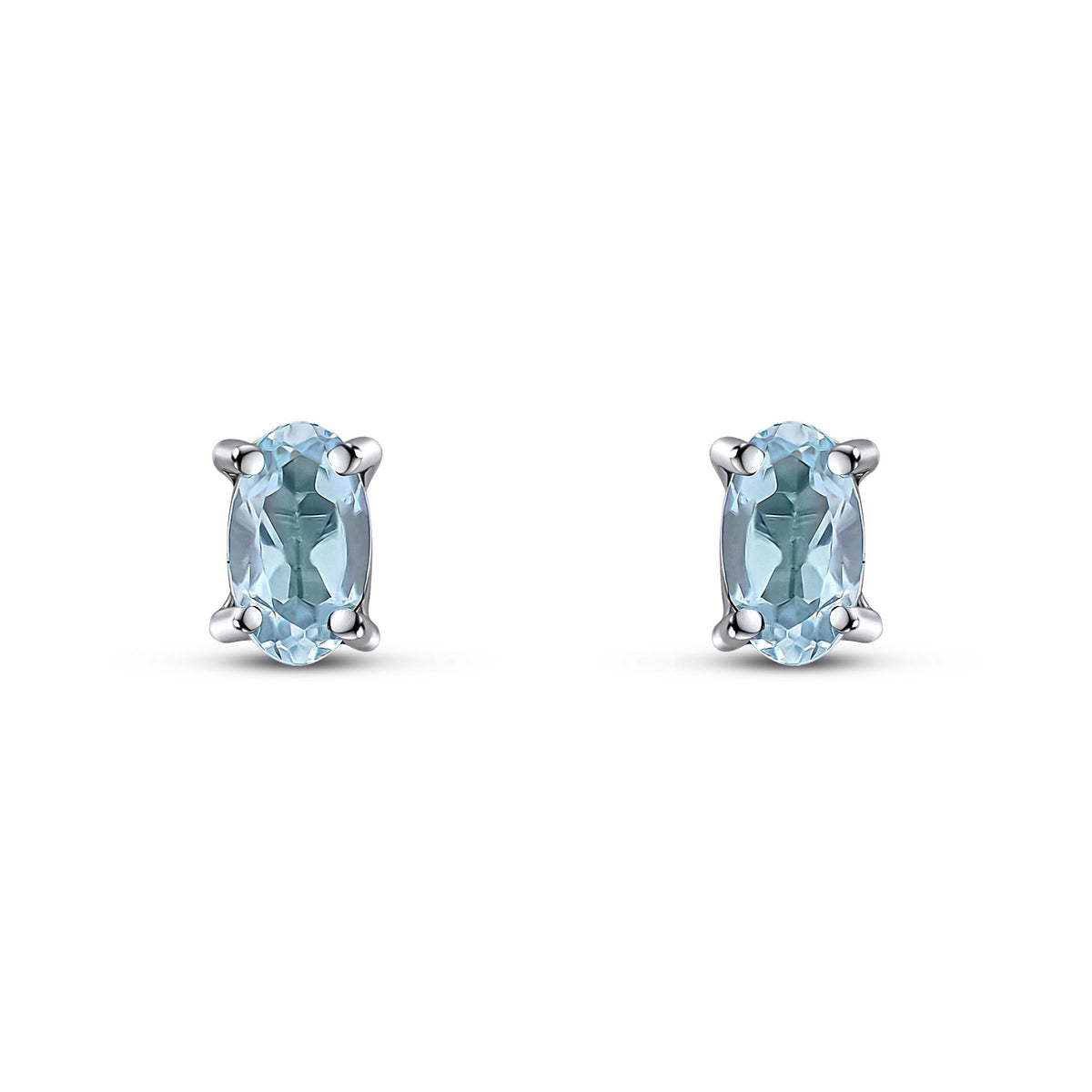 9ct White Gold Oval Natural Aquamarine Claw Stud Earrings — 5x3mm