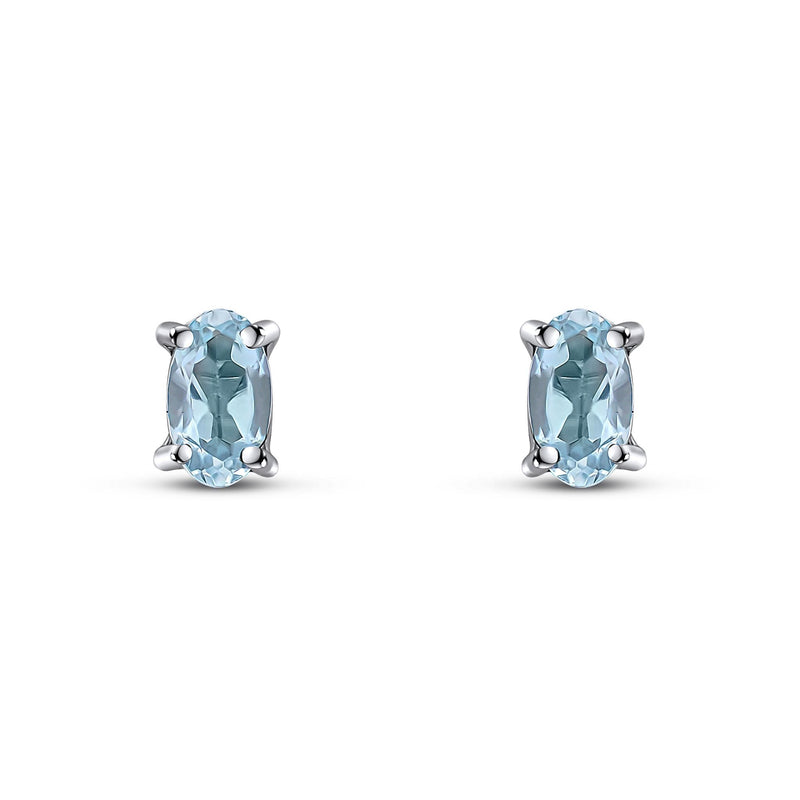 9ct White Gold Oval Natural Aquamarine Claw Stud Earrings — 5x3mm