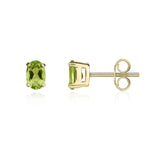 9ct Yellow Gold Oval Natural Peridot Claw Stud Earrings — 6x4mm