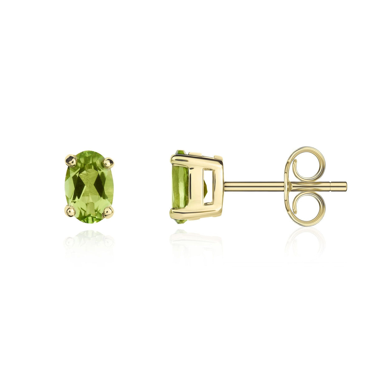 9ct Yellow Gold Oval Natural Peridot Claw Stud Earrings — 6x4mm