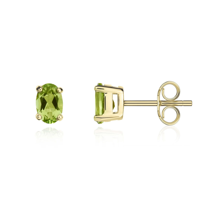 9ct Yellow Gold Oval Natural Peridot Claw Stud Earrings — 6x4mm