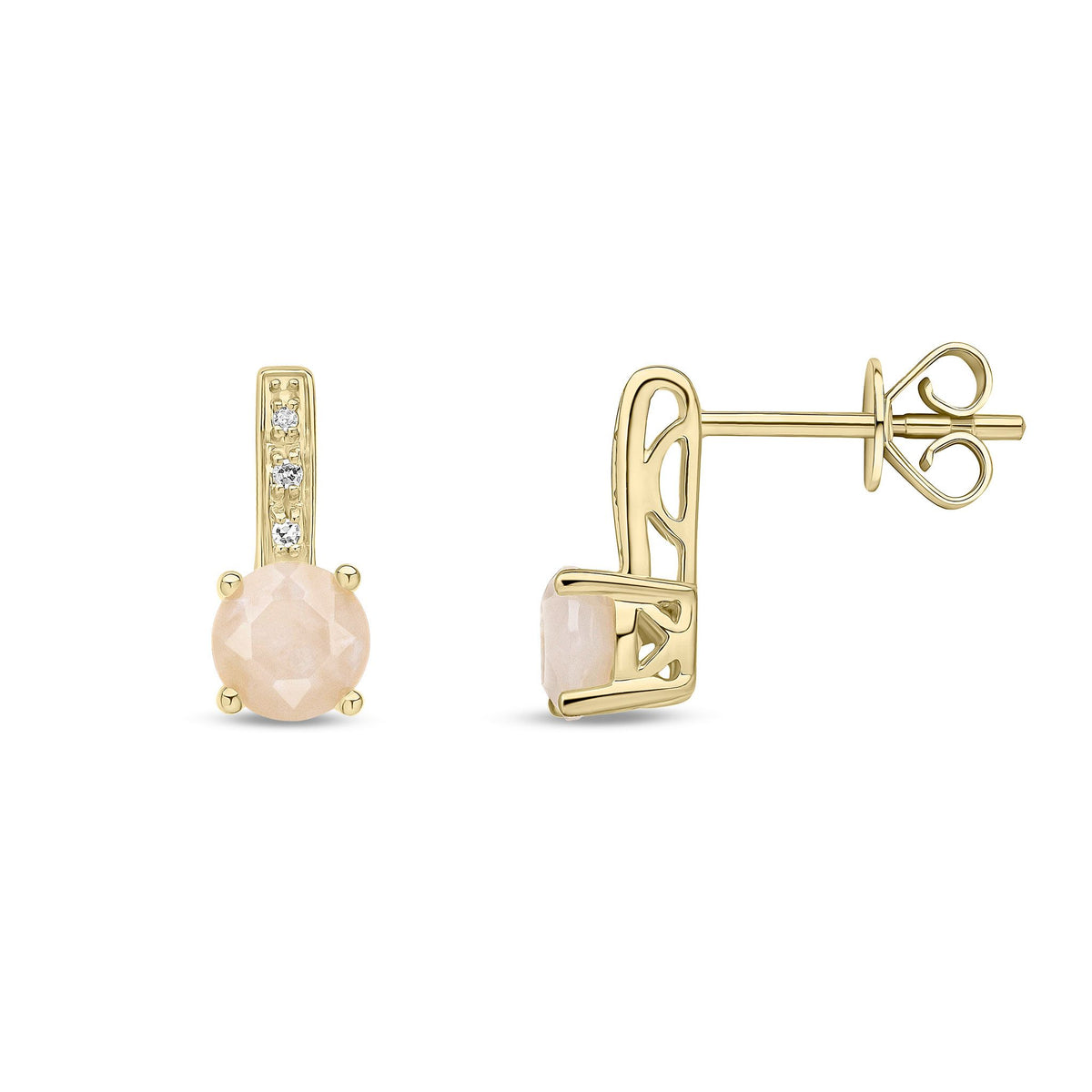 9ct Yellow Gold Natural Pink Opal and Diamond Drop Earrings