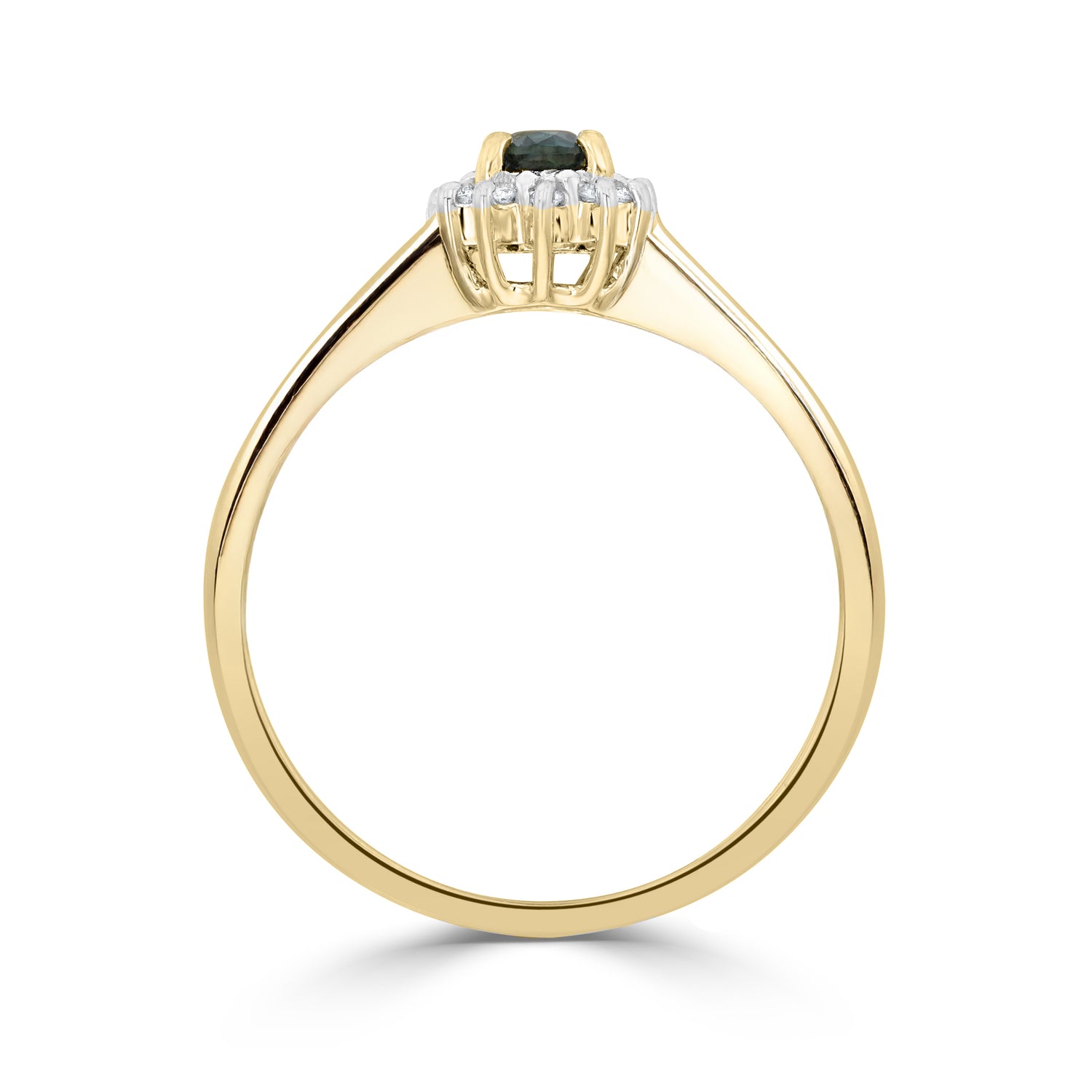 9ct Yellow Gold Oval Natural Blue Sapphire and Diamond Cluster Ring — 5x3mm