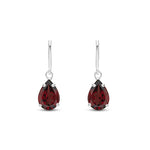 9ct White Gold Pear Shaped Natural Garnet Claw Wire Hook Drop Earrings