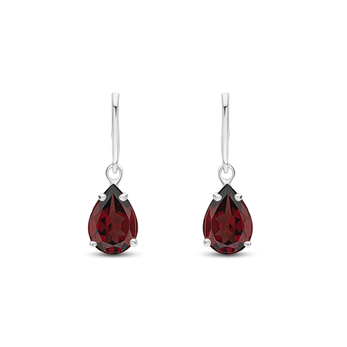 9ct White Gold Pear Shaped Natural Garnet Claw Wire Hook Drop Earrings