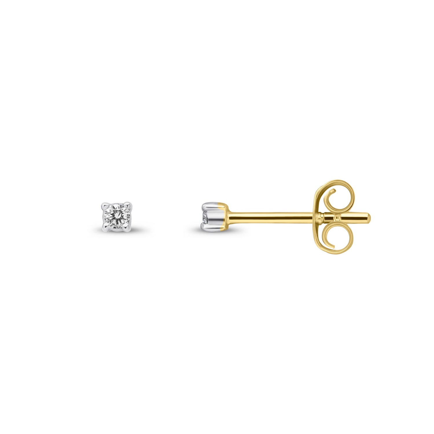 9ct Yellow Gold Round Natural Diamond Solitaire Stud Earrings — 2mm
