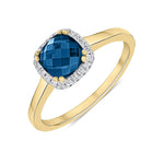 9ct Yellow Gold Checkerboard Cut Cushion Natural London Blue Topaz & Natural Diamond Cluster Ring — 6mm