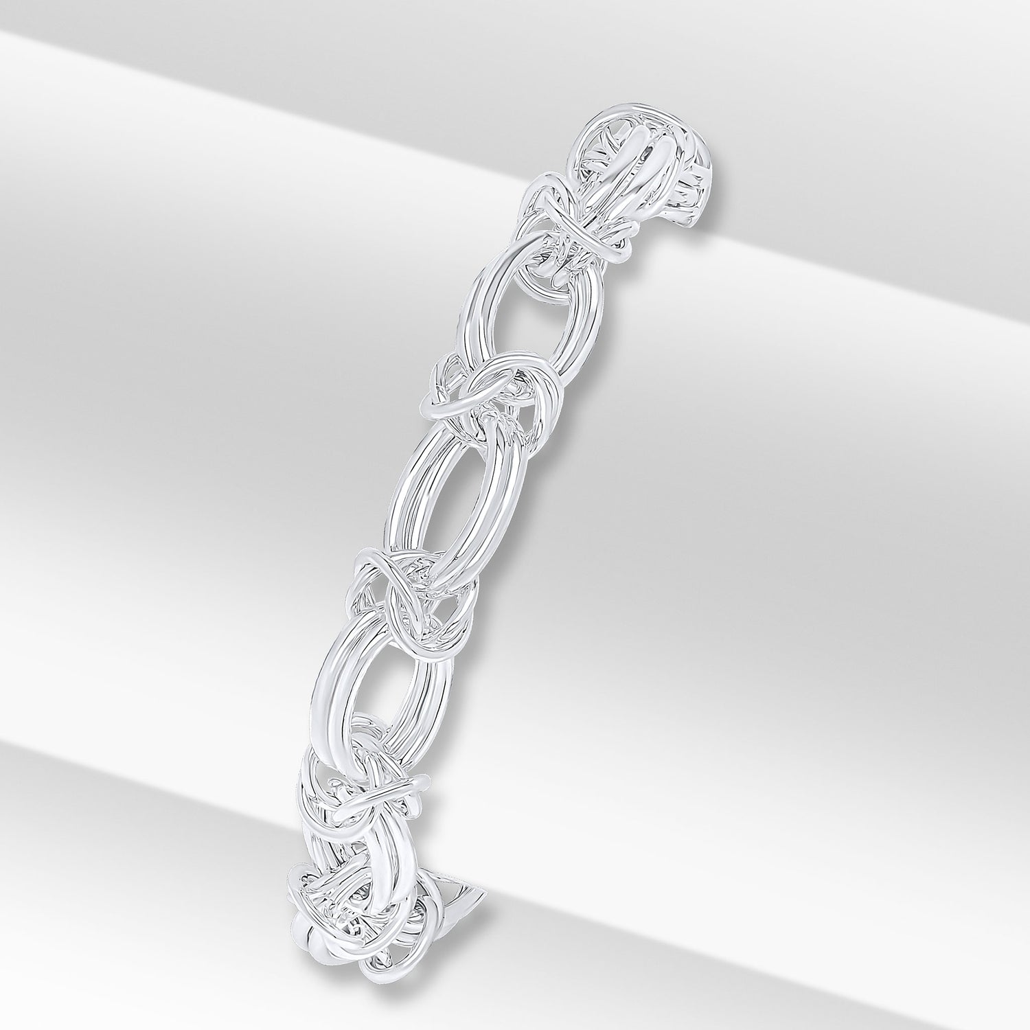 Sterling Silver Handmade Solid 8.5mm Double Oval Byzantine Bracelet with Bolt Ring Clasp
