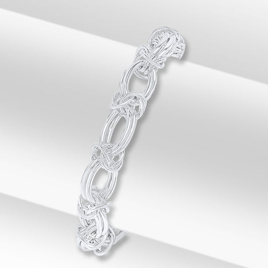 Sterling Silver Handmade Solid 8.5mm Double Oval Byzantine Bracelet with Bolt Ring Clasp