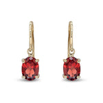 9ct Yellow Gold Oval Natural Garnet Claw Hook Wire Drop Earrings — 7x5mm