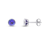 9ct White Gold Round Natural Tanzanite Rubover Stud Earrings — 5mm