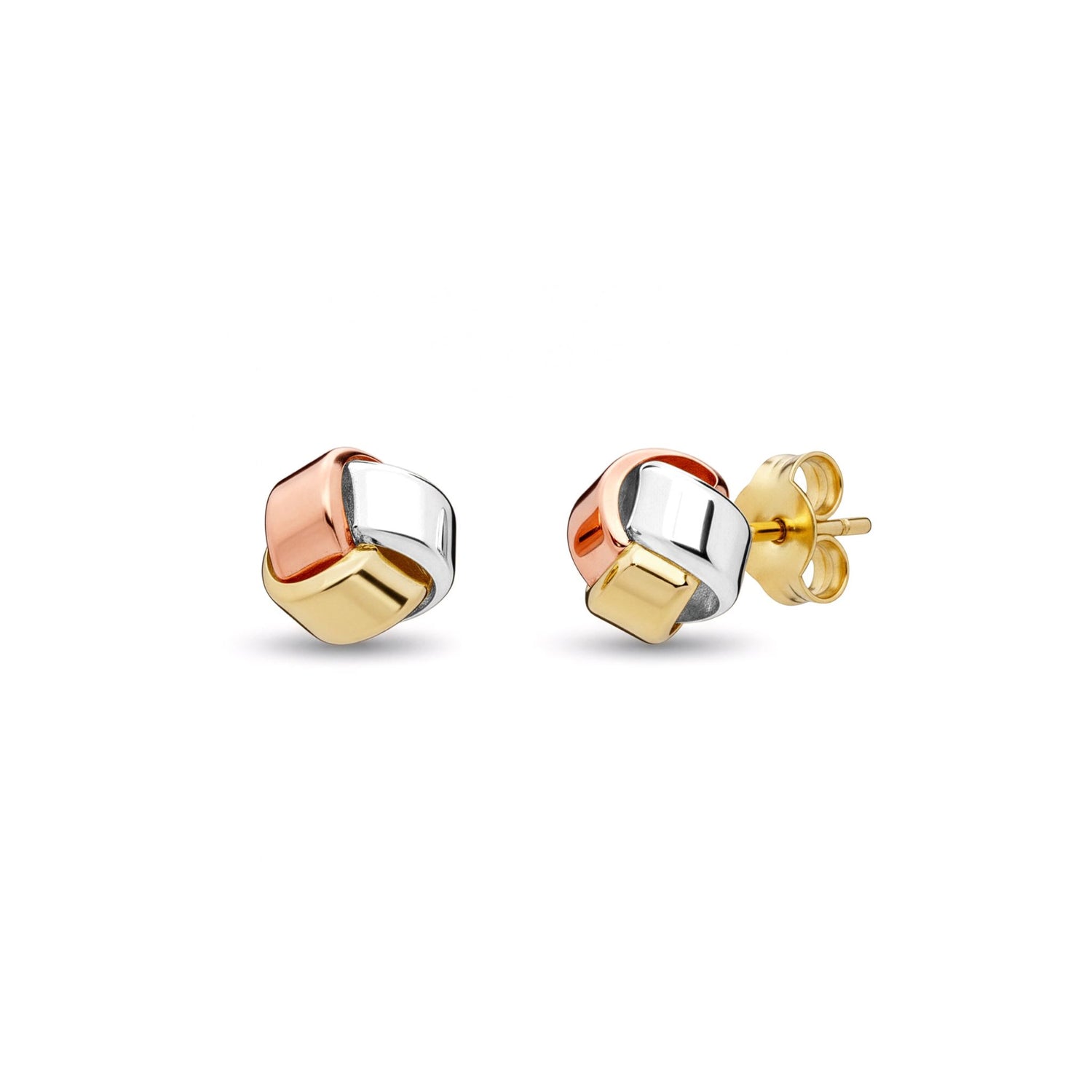 9ct Three-Tone Gold Polished Classic Knot Stud Earrings — 8mm
