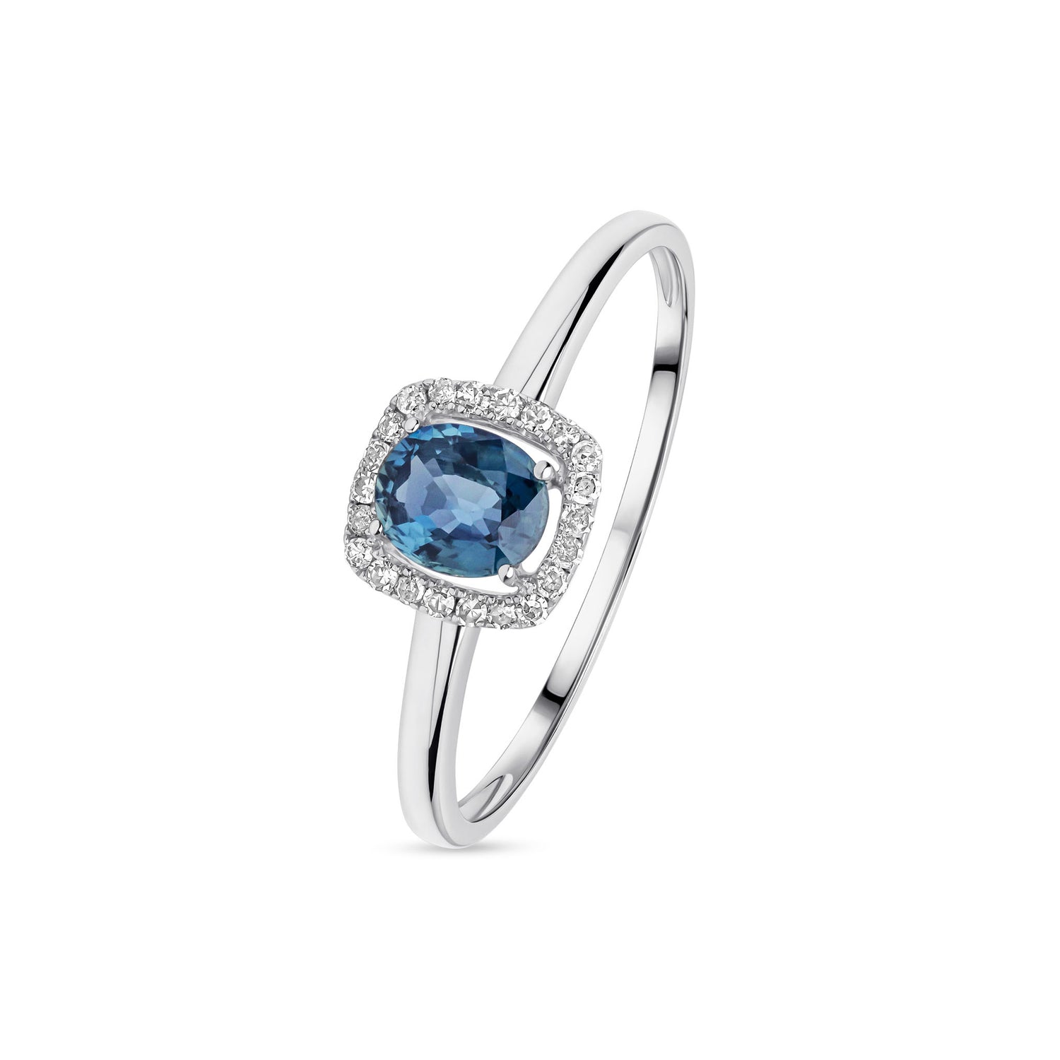9ct White Gold Oval Natural Sapphire and Round Diamond Cluster Ring — 5x4mm