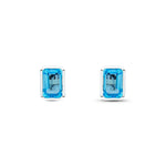 9ct White Gold Octagonal Emerald Cut Natural Swiss Blue Topaz Rubover Stud Earrings — 7x5mm