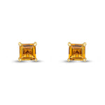 9ct Yellow Gold Square Natural Citrine Claw Stud Earrings — 5mm