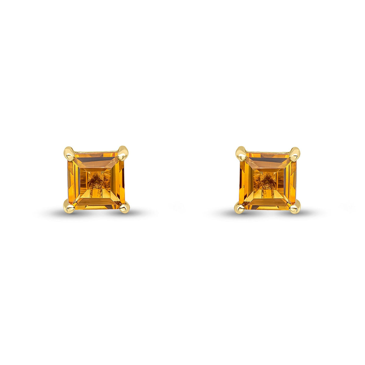 9ct Yellow Gold Square Natural Citrine Claw Stud Earrings — 5mm